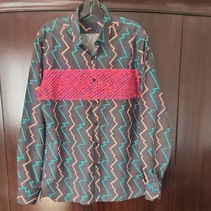 Lanvin Black and Red Zigzag Men's Shirt